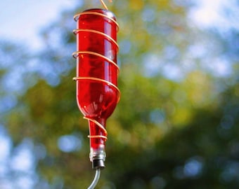 Wine Bottle Hummingbird Feeder | Choose Your Bottle Color | Copper or Silver Wire Wrap | Handmade Garden Decor