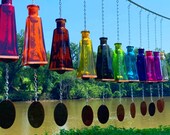 Glass Wind Chimes Made From Pyramid Shaped Bottles Hand Cut and Made Assorted Colors Outdoor Garden Patio Decor Unique