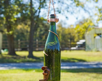 Bird Feeder Handmade From Green Wine Bottle with Copper Trim Outdoor Garden Patio Decor Wine Gift
