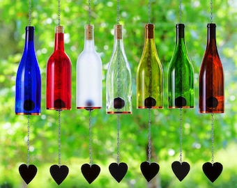 Wind Chimes Made From Glass Wine Bottles with Copper Trim Outdoor Garden Patio Decor Unique Wine Gift Home Decor