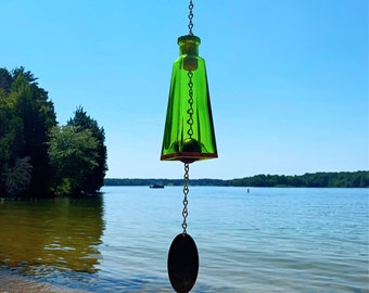 Wind Chime Made From Lime Green 178ml Glass Pyramid Bottle Unique Outdoor Garden Patio Decor Handmade Home Decor