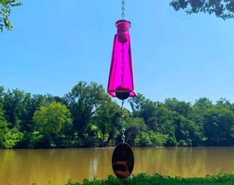 Glass Bottle Wind Chime Made From 178ml Pink Glass Bottle With Copper Trim Unique Outdoor Garden Patio Decor