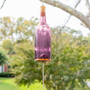 Purple Wine Bottle Wind Chimes - Gift Ideas - Outdoor Decor - Yard Art - Garden Gift -  Outdoor Decor - Wine Bottle Chime - Windchime