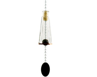 Glass Wind Chime made From Pyramid Shaped Clear Glass Bottle Hand Cut with Copper Trim Hang in Outdoor Garden Patio Unique Gift