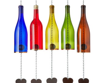 Wine Bottle Wind Chimes Hand Cut and Wrapped With Copper Outdoor Garden Patio Decor Father's Day Gift