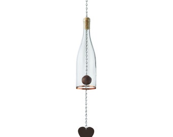 Wind Chime Made from Clear Wine Bottle Unique Gift Well Made Comes with Hook for Easy Hanging and Acrylic Heart