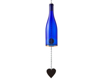Cobalt Blue Wine Bottle Wind Chimes - Gift Ideas - Outdoor Decor - Yard Art - Garden Gift - Wine Bottle Chime - Windchime