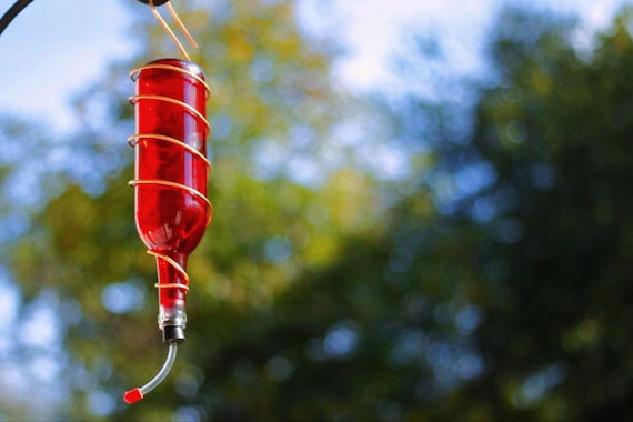 Wine Bottle Hummingbird Feeder | Choose Your Bottle Color | Copper or Silver Wire Wrap | Handmade Garden Decor