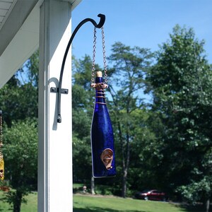 Bird Feeder Made With Cobalt Blue Wine Bottle and Copper Trim Hang Great for Outdoor Garden Patio Decor or For Wine Lover Unique image 4