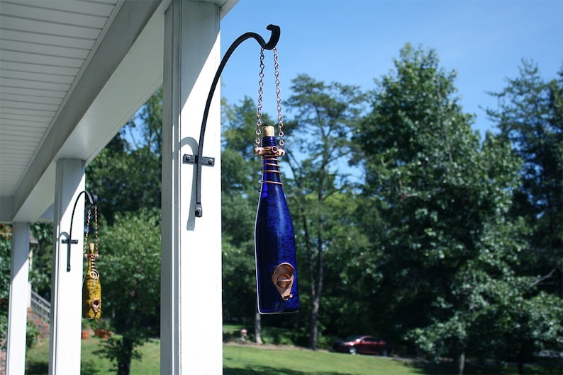 Bird Feeder Made With Cobalt Blue Wine Bottle and Copper Trim Hang Great for Outdoor Garden Patio Decor or For Wine Lover Unique image 4