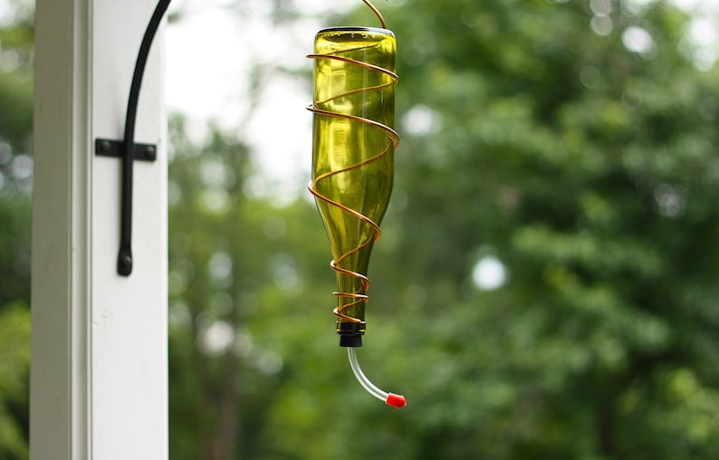 Hummingbird Feeder Made From Glass Wine Bottle Multiple Color and Trim Options image 4