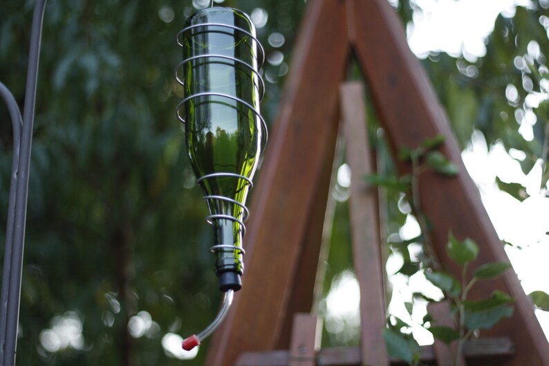 Green And Silver Wine Bottle Hummingbird Feeder Bird Feeder Etsy