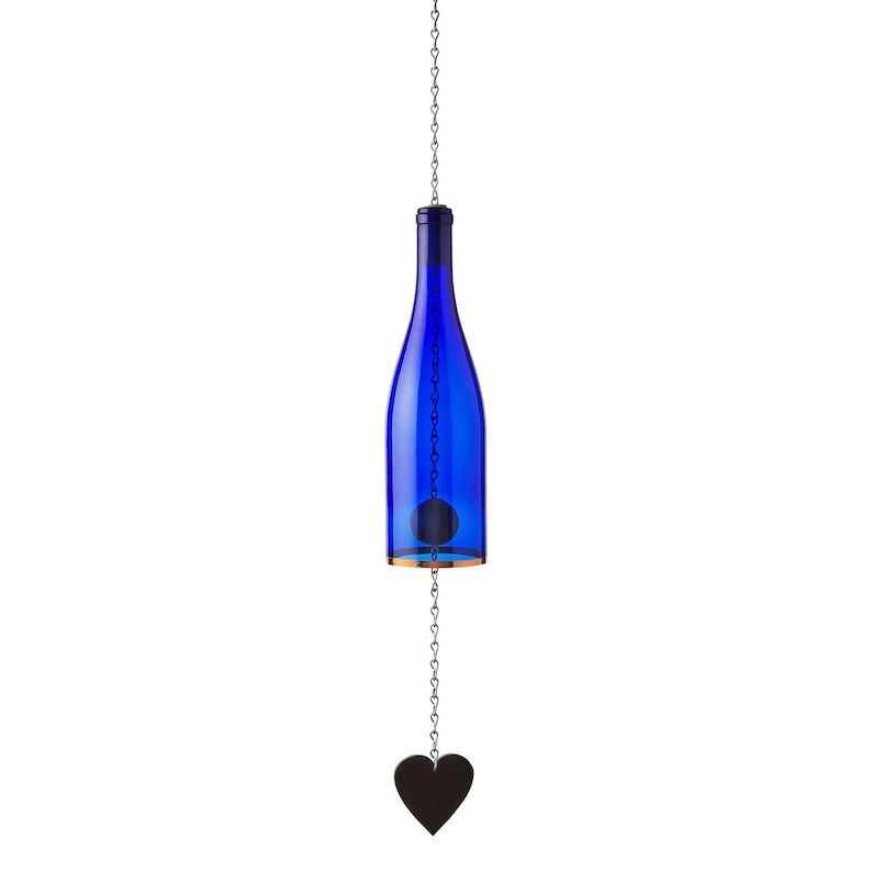 Cobalt Blue Wine Bottle Wind Chimes Gift Ideas Outdoor Decor Yard Art Garden Gift Wine Bottle Chime Windchime image 3