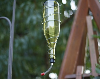 Yellow and Silver Wine Bottle Hummingbird Feeder - Bird Feeder - Spring Decor - Gift for Mom - Gift Ideas - Outdoor Decor - Backyard Feeder