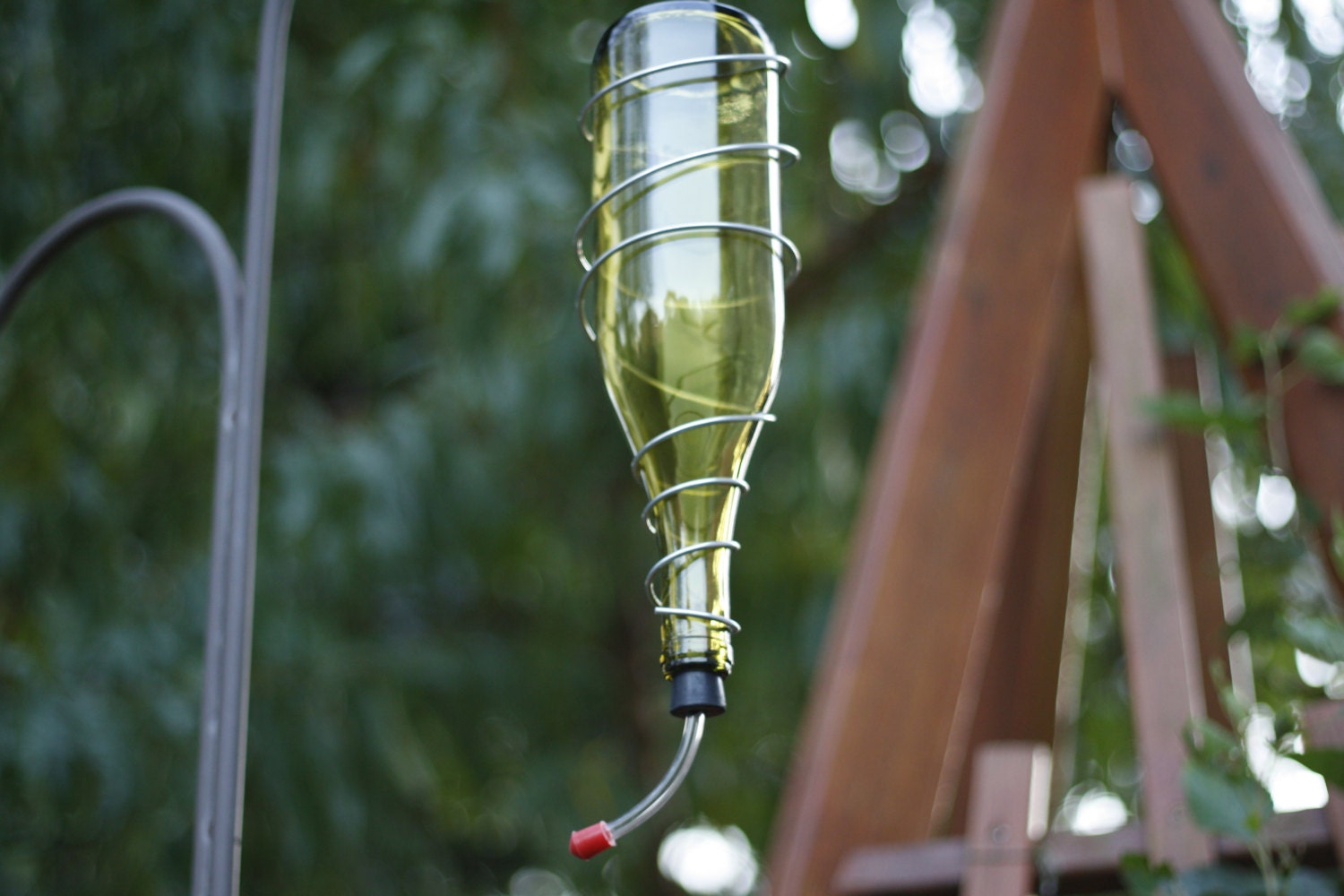 Yellow and Silver Wine Bottle Hummingbird Feeder Bird Feeder Etsy