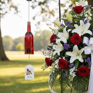 Personalized Memorial Wine Bottle Wind Chime | Handmade Sympathy Gift | 8 Color Options image 1