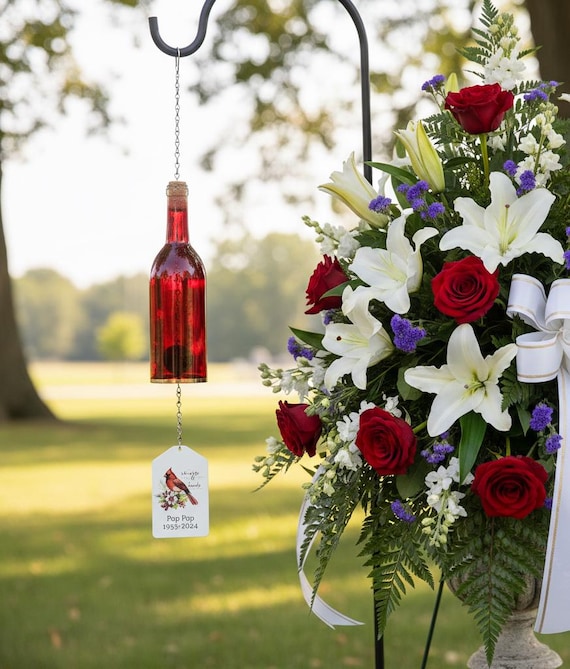 Personalized Memorial Wine Bottle Wind Chime | Handmade Sympathy Gift | 8 Color Options