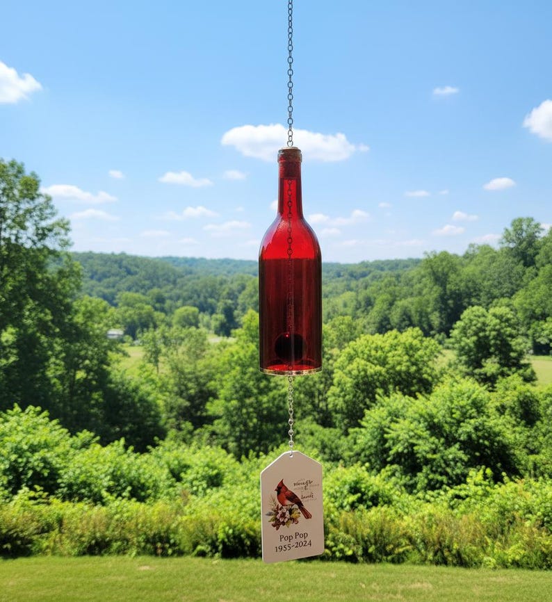 Personalized Memorial Wine Bottle Wind Chime | Handmade Sympathy Gift | 8 Color Options image 7