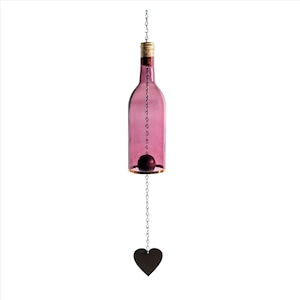 Wind Chime Made From Purple Wine Bottle With Copper Trim and S-Hook For Easy Hanging Great Outdoor Garden or Patio Decor