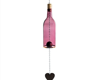 Wind Chime Made From Purple Wine Bottle With Copper Trim and S-Hook For Easy Hanging Great Outdoor Garden or Patio Decor