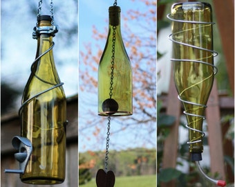 Yellow and Silver Bird Feeder and Wind Chime Set - Gifts for Mom - Deck Decor - Backyard Bird - Gift for Her - Outdoor Garden Decor - Feeder