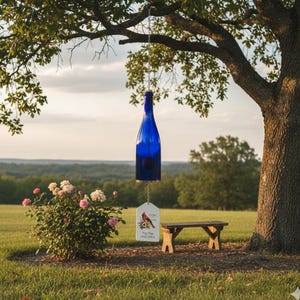 Personalized Memorial Wine Bottle Wind Chime | Handmade Sympathy Gift | 8 Color Options image 6
