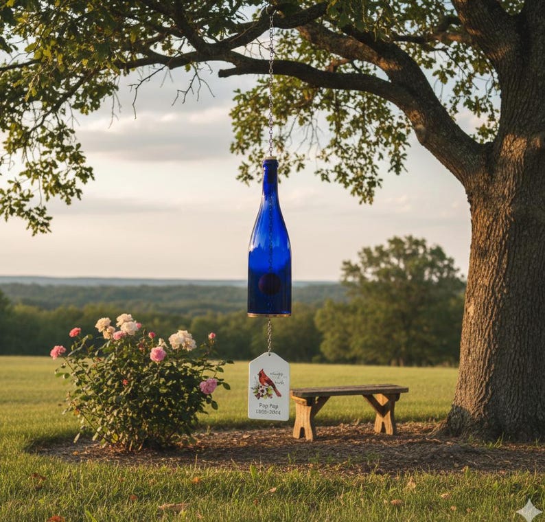 Personalized Memorial Wine Bottle Wind Chime | Handmade Sympathy Gift | 8 Color Options image 6