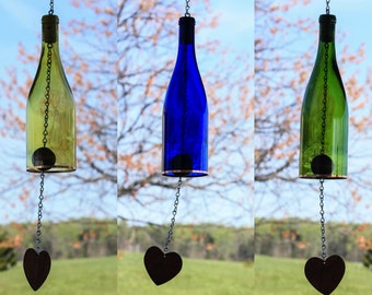 Three Glass Wine Bottle Wind Chimes - Gift for Mom - Garden Gift - Outdoor Decor - Wind Chimes Handmade - Backyard Decor - Decor