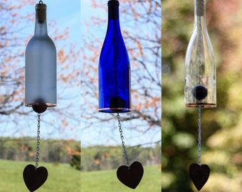 Three Glass Wine Bottle Wind Chimes - Gift for Mom - Garden Gift - Outdoor Decor - Winter Decor - Seasonal Decor - Backyard Decor - Decor