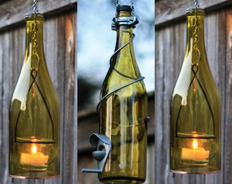 Yellow and Silver Bird Feeder and Lantern Set - Gifts for Mom - Outdoor Decor - Backyard Lighting - Patio Decor - Glass Birdfeeder - Deck