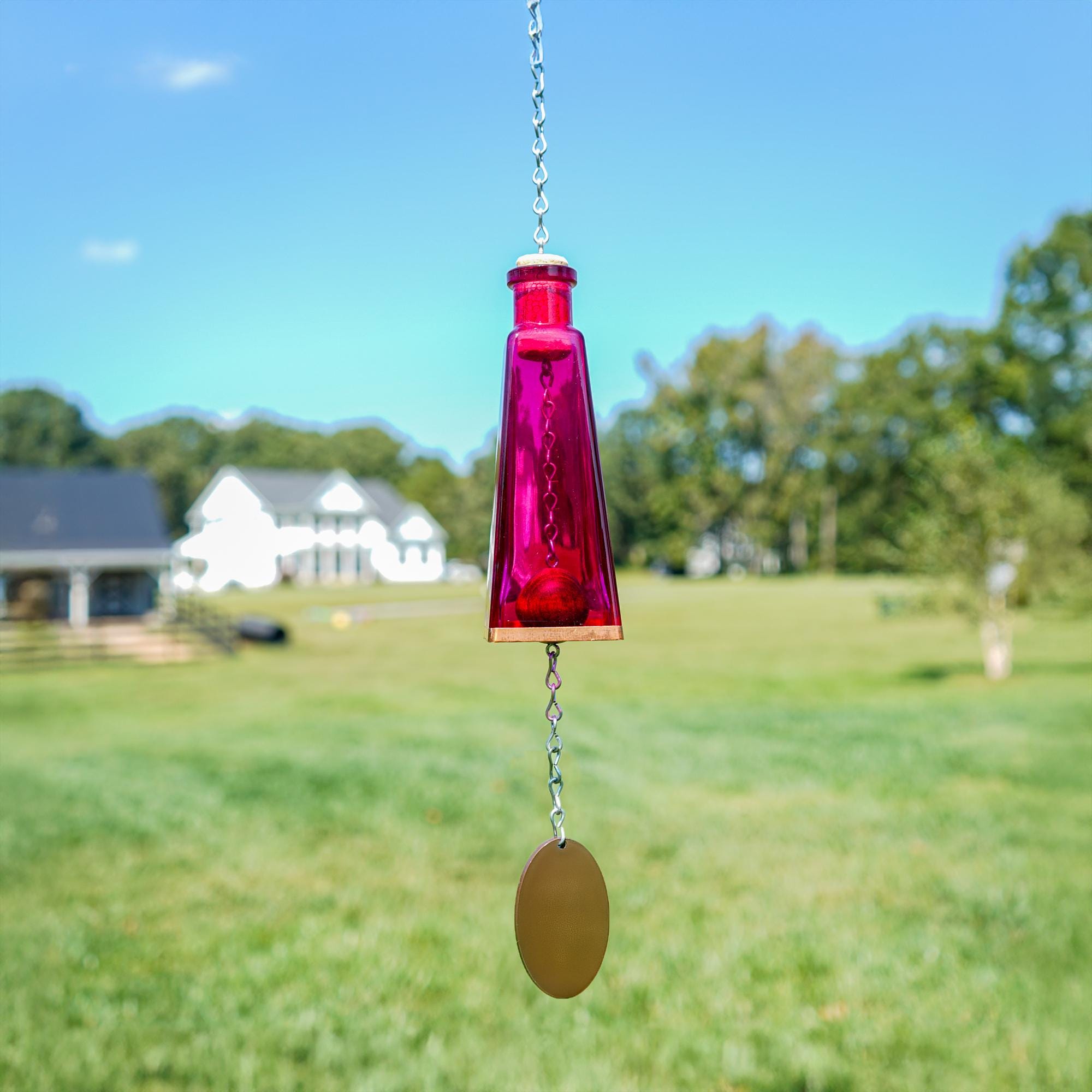 Glass Wind Chimes Made From Pyramid Shaped Bottles Hand Cut and Made Assorted Colors Outdoor Garden Patio Decor Unique
