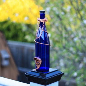 Bird Feeder Made With Cobalt Blue Wine Bottle and Copper Trim Hang Great for Outdoor Garden Patio Decor or For Wine Lover Unique image 2