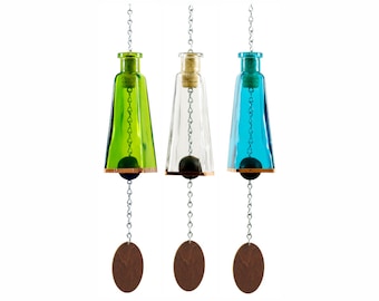 Set of Pyramid Bottle Wind Chimes - Gifts for Mom - Outdoor Decor - Wind Chimes Handmade - Glass Windchimes - Father's Day Dad