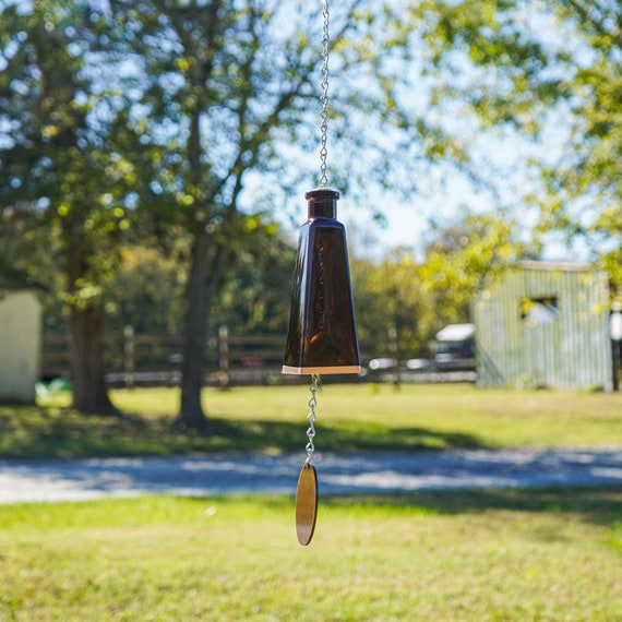 Outdoor Wind Chime made from Amber Pyramid Shaped Glass Bottle Great Patio or Garden Decor or a Gift for Mom