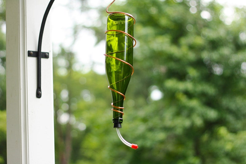 Hummingbird Feeder Made From Green Wine Bottle With Copper Etsy
