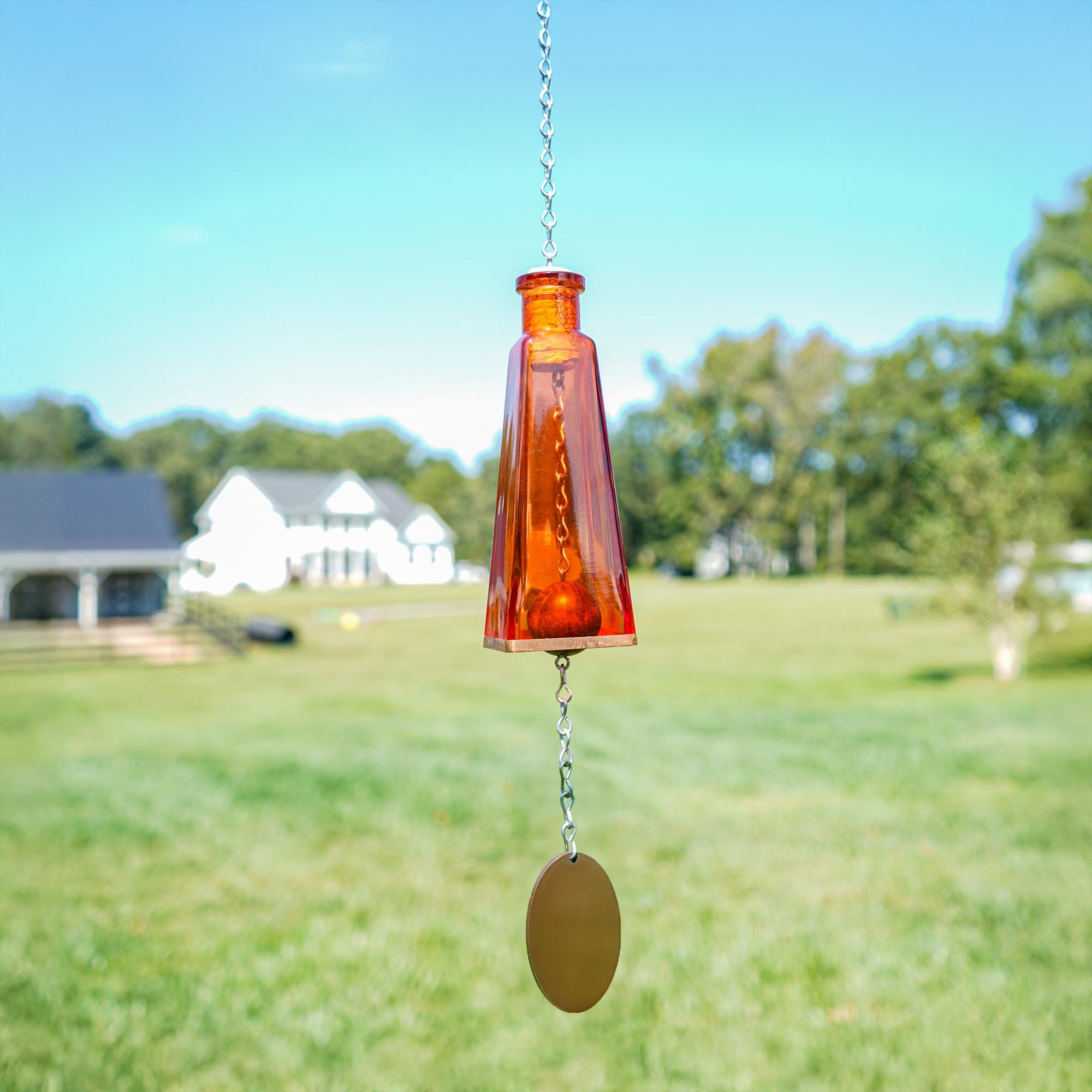 Glass Wind Chimes Made From Pyramid Shaped Bottles Hand Cut and Made Assorted Colors Outdoor Garden Patio Decor Unique