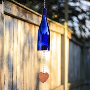 Cobalt Blue Wine Bottle Wind Chimes Gift Ideas Outdoor Decor Yard Art Garden Gift Wine Bottle Chime Windchime image 2