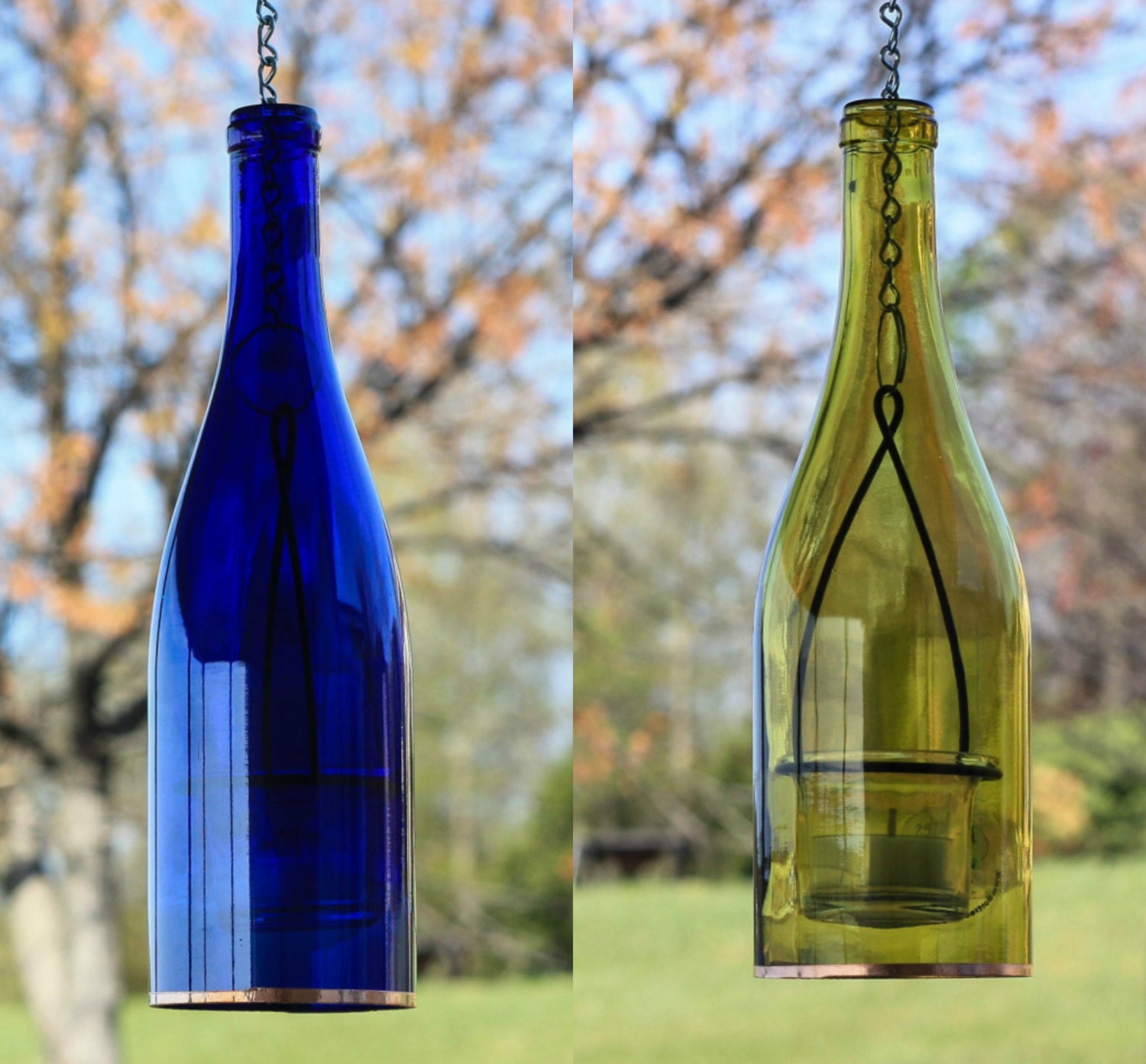 Hanging Lantern Wine Bottle Tea Light Votive Candle Hurricane