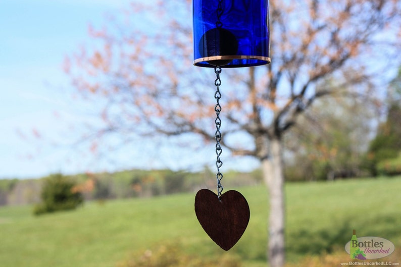 Cobalt Blue Wine Bottle Wind Chimes Gift Ideas Outdoor Decor Yard Art Garden Gift Wine Bottle Chime Windchime image 4