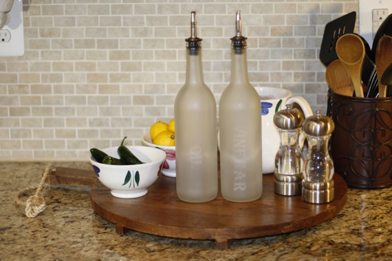 Frosted Wine Bottle Oil And Vinegar Set Kitchen Decor Gift Etsy