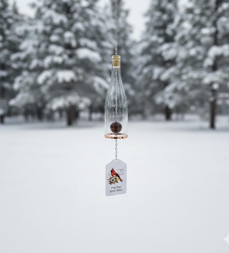 Personalized Memorial Wine Bottle Wind Chime | Handmade Sympathy Gift | 8 Color Options image 2