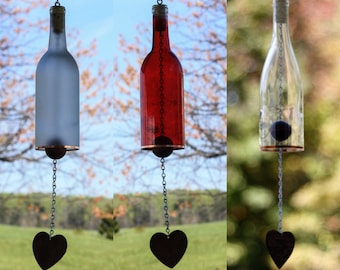 Three Glass Wine Bottle Wind Chimes - Gift for Mom - Garden Gift - Outdoor Decor - Wind Chimes Handmade - Backyard Decor - Decor