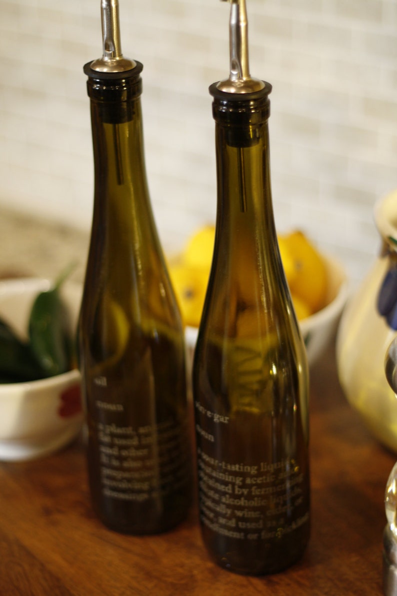 Vintage Green Wine Bottle Oil and Vinegar Set Kitchen Decor Etsy