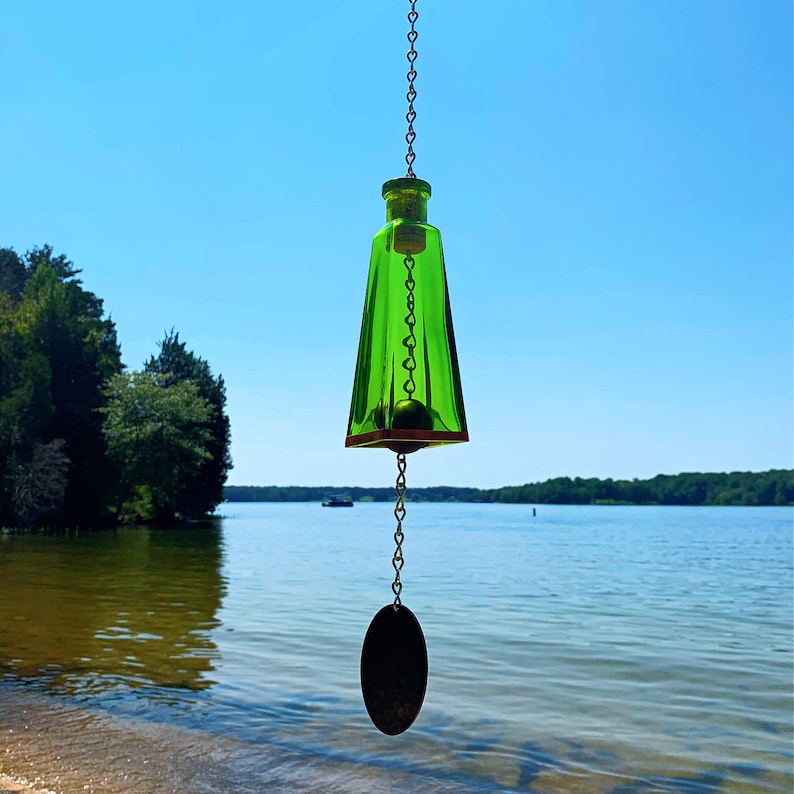 Glass Wind Chimes Made From Pyramid Shaped Bottles Hand Cut and Made Assorted Colors Outdoor Garden Patio Decor Unique image 8