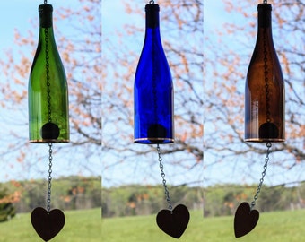 Three Glass Wine Bottle Wind Chimes - Gift for Mom - Garden Gift - Outdoor Decor - Wind Chimes Handmade - Backyard Decor - Decor