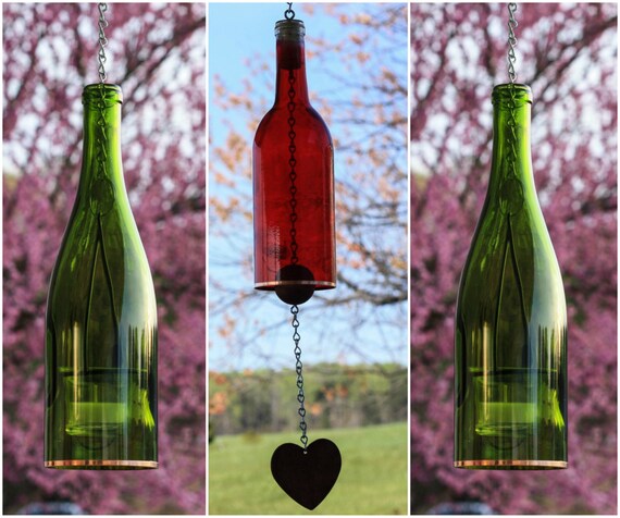 Red Wine Bottle Wind Chime Green Lantern Set Hanging Lantern Etsy