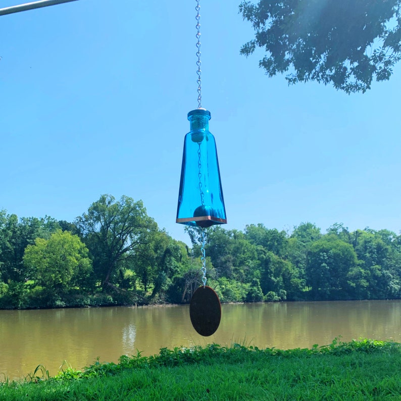 Glass Wind Chimes Made From Pyramid Shaped Bottles Hand Cut and Made Assorted Colors Outdoor Garden Patio Decor Unique image 6