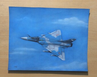 Mirage 2000 Fighter Plane Original Artwork - French Fighter Colored Pencil Art