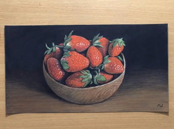 イチゴの静物画 オリジナルアートワーク 色鉛筆アート - Etsy 日本