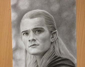 Legolas Orlando Bloom Original Artwork Lord of the Rings Pencil Drawing Art